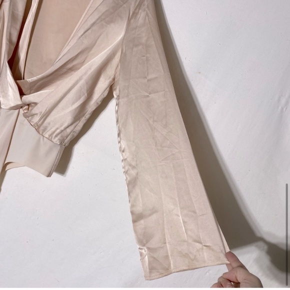 Missguided Champagne Satin Drapey Open Front Bodysuit 12 - Picture 7 of 12